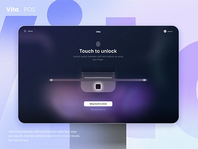 Vita POS — Touch to unlock 3d branding café credit card design dining fast food fine dining fingerpint hamburger hardware ordering payment point of sale pos product rendering ui vita