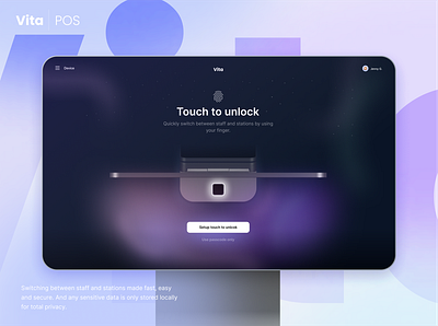 Vita POS — Touch to unlock 3d branding café credit card design dining fast food fine dining fingerpint hamburger hardware ordering payment point of sale pos product rendering ui vita