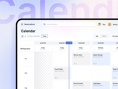 Calendar booking calendar credit card fast food food layout payment point of sale pos reservations restaurant seating table ui ux