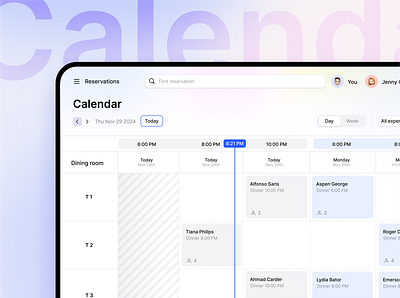 Calendar booking calendar credit card fast food food layout payment point of sale pos reservations restaurant seating table ui ux