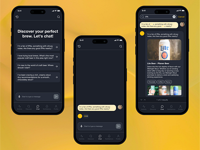 BrewBot: AI Chat for Beers ai app artificialitealligence chat chatbot dark darkmode design productdesign ui uxui