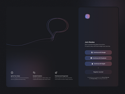 Registration Page For NodesAI app dark glassmorphism landing onboarding registration signin signup social login