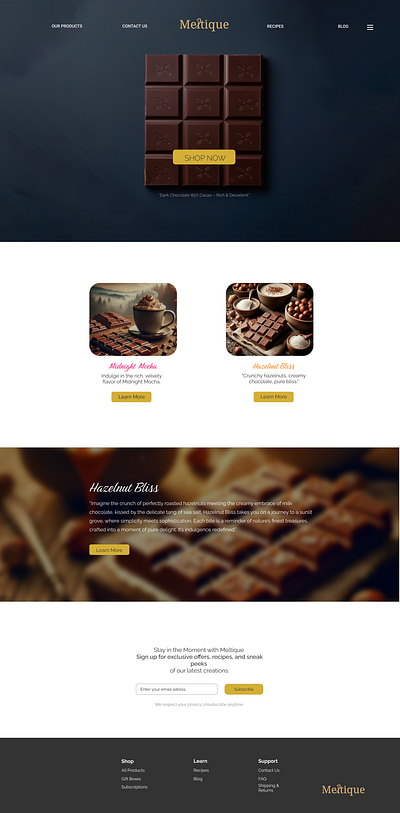 Meltique: Luxury Chocolate Concept Website Design branding ecommerce responsivedesign uiuxdesign webdesign websitedesign