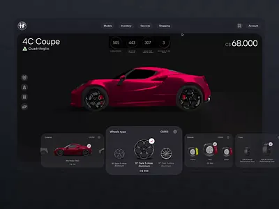 Alfa Romeo 4C - Car customization 3d alfa romeo animation app automotive car car ui desktop ecommerce exploration italian minimal product racing render shop spline ui ux web