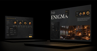 Pub Enigma - web site/web app bookingtable calendar cocktails darktheme darkwebapp darkwebsite drinks enigma events food hospitality pub reservation restaurant tables vintage website