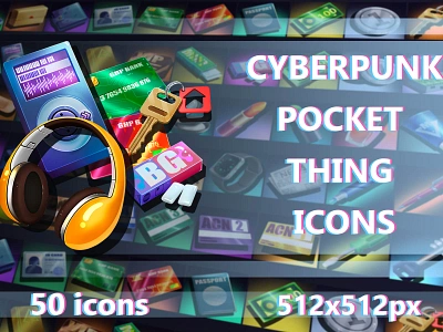 Cyberpunk Pocket Thing Game Icons 2d art asset assets cyber cyberpunk game game assets gamedev icon icons illustration indie indie game mmorpg rpg sci fi set sifi ui