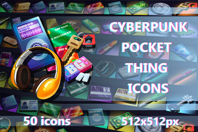 Cyberpunk Pocket Thing Game Icons 2d art asset assets cyber cyberpunk game game assets gamedev icon icons illustration indie indie game mmorpg rpg sci fi set sifi ui