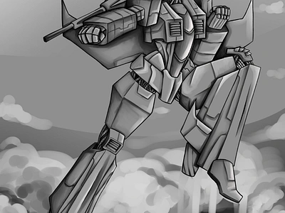 P-3 Greyscale digital art illustration mech mecha personal work