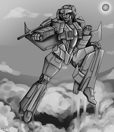 P-3 Greyscale digital art illustration mech mecha personal work