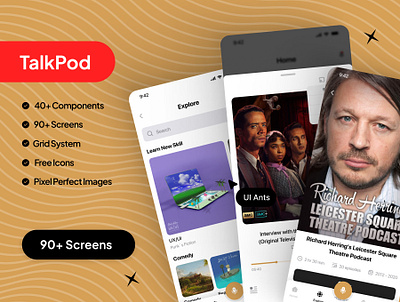 TalkPod UI Kit – Play, Track, & Manage Podcasts app design mobile organize podcast play mobile ytack app play podcast play tack app podcast podcast app kit podcast community podcast experience podcast library podcast playlist podcast tracker podcast uiux screen talk pod mobile app talkpod track your podcast ui