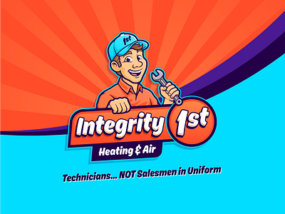 Integrity 1st brand heating and air illustration logo mascot technician van vector work worker