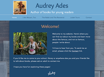 Audrey Ades - website for children's book author graphic design layout webdesign