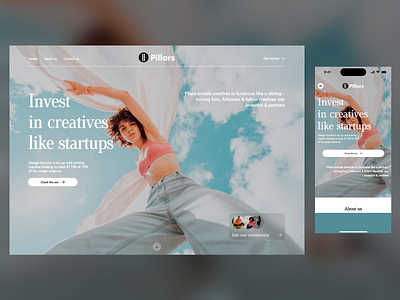 Pillars Crowdfunding Platform app design branding community building creative industry creatives crowdfunding fintech funding platform investment platform mobile app mobile ui platform design startup funding ui ui design ux ux design web web ui website design