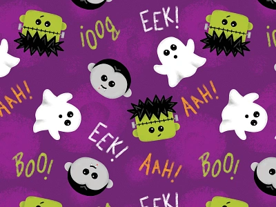 Halloween Monster Pattern adobe fresco art licensing branding color cute halloween pattern cute monster digital painting frankenstein ghost halloween halloween pattern illustration monster pattern monsters pattern repeating pattern surface pattern vampire