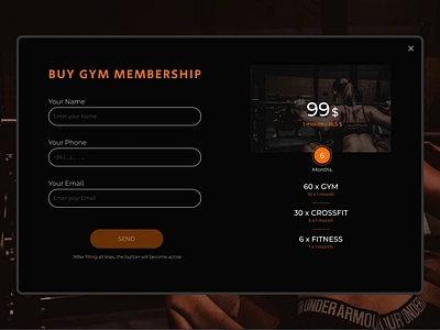 Pop-up design for a gym membership black background dark design design inspiration fitness graphic design gym health healthcare inputs interface landing membership pop up sport training ui ux web design workout