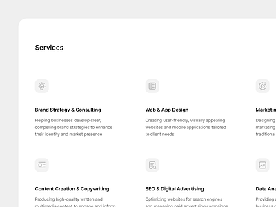 Services branding clean elegant figma icon illustration minimalism modern product service service page service section services ui ux web web design website