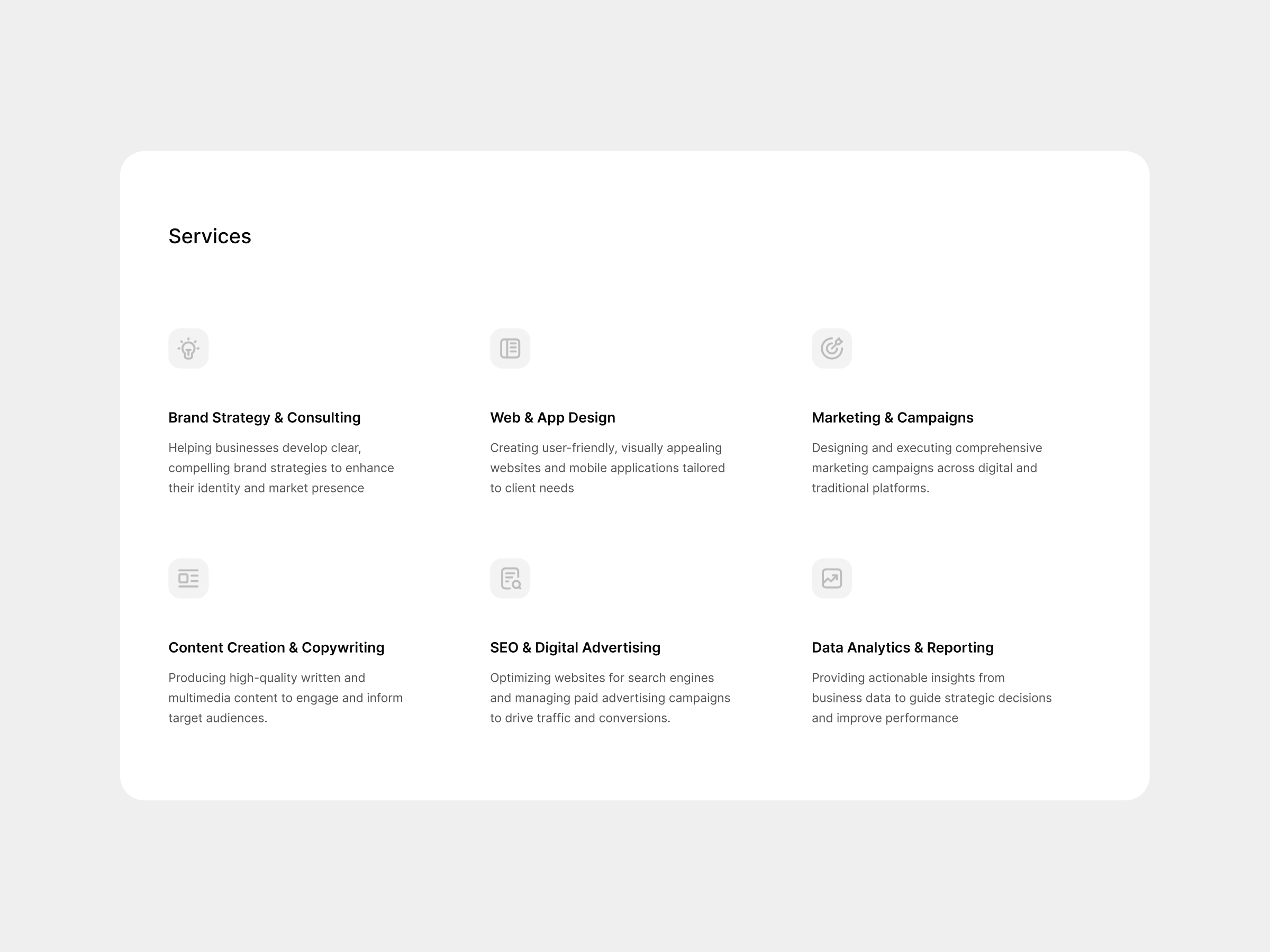 Services branding clean elegant figma icon illustration minimalism modern product service service page service section services ui ux web web design website