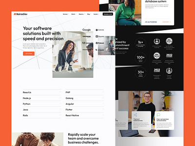 Talent Outsourcing Website Design bairesdev developers home page modern orange outsourcing talent ui web design webpage website website design