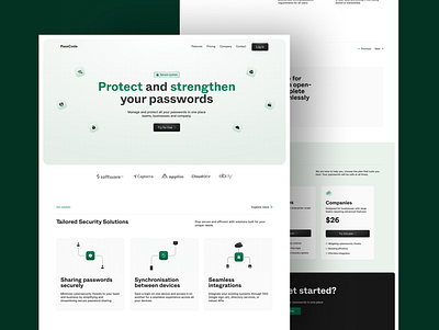 Website Design Software Security System cloud security cybersecurity green landing page light mode pass password passwords privacy protection saas secure security security app security system software ui design web design webdesign website