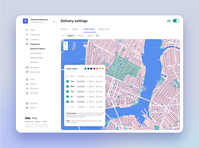 Vita POS — Delivery settings café credit card deliveroo delivery fodoora gig hamburger hardware map master card ordering payment pizza point of sale restaurant uber eats visa