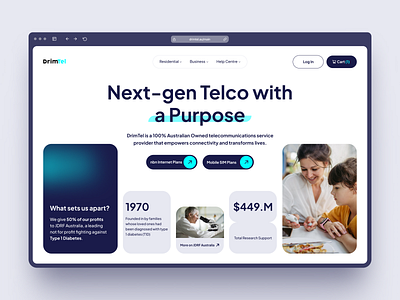 Website for an Australian-owned Telco australia charity esim main mobile plan nbn provider research telco ui ux