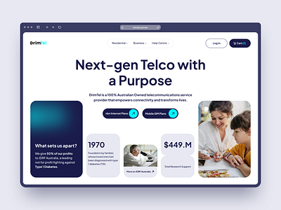 Website for an Australian-owned Telco australia charity esim main mobile plan nbn provider research telco ui ux