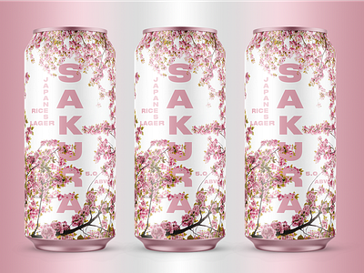 Japanese Rice Lager - Beer Label Design beer beer art beer can beer design beer designer beer label beer packaging blossom branding craft beer design flower flowers graphic design illustration japan logo photoshop pink vector