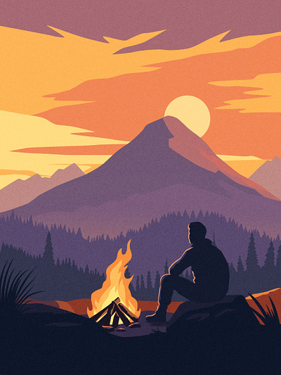 Campfire alone campfire camping landscape mountain nature sunset