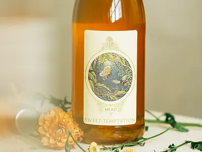 Sweet Tempation Mead Label Design bee botanical branding design graphic design honey honey wine illustration mead mead design mead label photoshop traditional vector victorian vintage wine