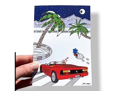 OutRun // holiday card // 2024 christmas christmas card ferrari greeting card holiday card knuckles naoto ohshima outrun sega shenmue sonic testarossa yu suzuki yuji naka