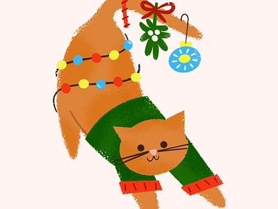 decorating animal bauble candycane cat christmas christmas decor decor holidays missile toe ornament packaging illustration spot illustration sweater