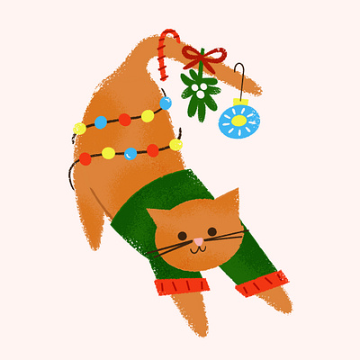 decorating animal bauble candycane cat christmas christmas decor decor holidays missile toe ornament packaging illustration spot illustration sweater