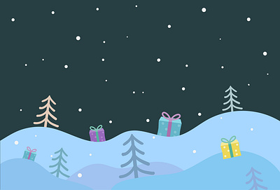 New Year design, winter background, snowy forest with gifts box february snowy background snowy forest with gifts