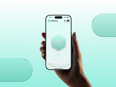 Medity mobile app design app application clean concept design feedback flat design glassmorphism graphic design graphical interface ios iphone light mode logo main screen meditation mobile app modern neumorphism ui