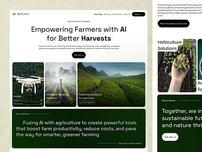 Agrifusion - AI Agriculture Tech Company agriculture ai artifial intelegent drone fruit green minimalist ricefield tea ui vegetable web webpage