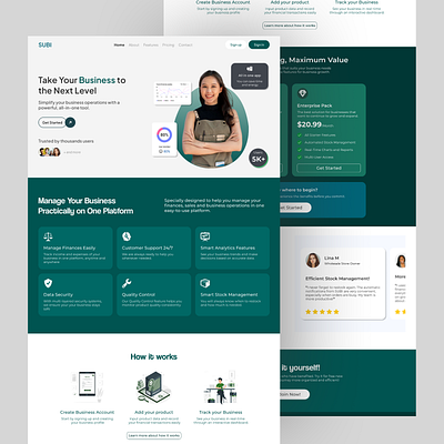 SUBI - Business Management Landing Page business businessmanagement design dribbble dribbbleshots landing page management ui uiux ux web design