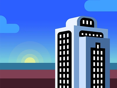 Skyscraper Sunset art beach blue color design illustration illustrator sky sunset tower vector