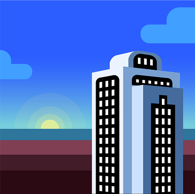 Skyscraper Sunset art beach blue color design illustration illustrator sky sunset tower vector