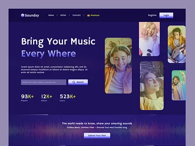 Soundxy - Music Streaming Landing Page abstract app brand identity branding color daily design figma graphic design inspiration landing landing page design logo mockup ui uiux website design