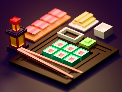 Isometric Sushi 3d 3d modelling blender design illustration