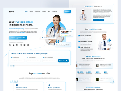 Doctor Appointment Website appointment clinic design doctor doctor appointment health care hero section interface medical medicine online consultation online doctor online healthcare template ui ux web webapp website wellness