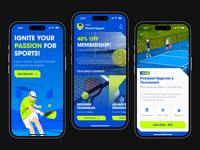 PicklePlay - Mobile App Concept app ball course design mobile sport tournament ui uxui