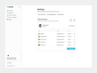 Settings - User Permissions ai app chart configuration dashboard integration list marketing modern morva labs npw product design saas dashboard saas settings settings slider ui user permissions user roles ux