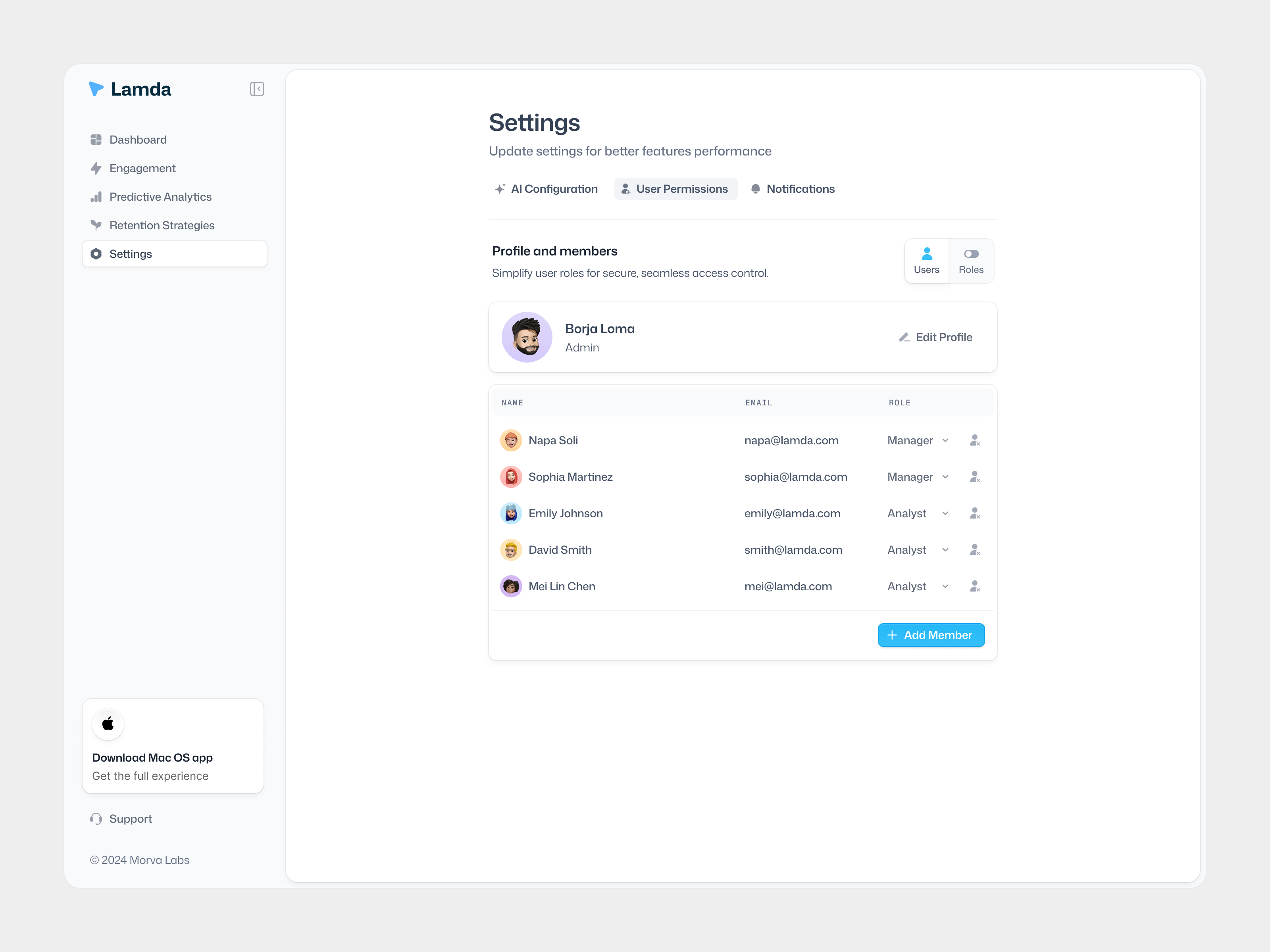 Example of Settings - User Permissions