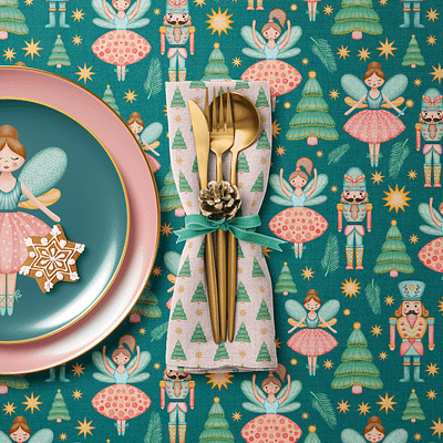 Nutcracker and fairies ballet watercolor pattern collection ballet christmas collection fairy home decor illustration kids nutcracker pastel pastel colors pattern collection seamless pattern surface pattern design tree watercolor