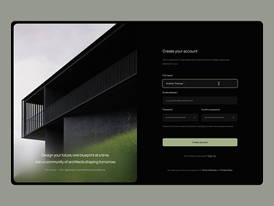 Architecture studio / Desktop sign-up screen. architect architecture cleanui design figma formdesign log in modernui new user register registration sign up studio ui uidesign uiux ux uxdesign uxui