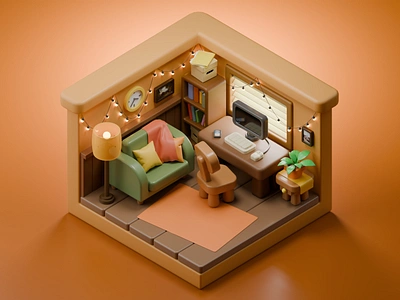 Cozy Room 3d 3dart 3dartist 3ddesign b3dm blender blender3d computer cozy cozyroom desktop pc room