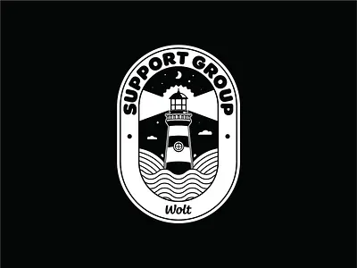 Wolt Support Group Badge badge dark light house line art logo moon night night sky storm support