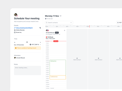 Scheduling Tool app booking calendar clean dark design interface light meeting minimal product schedule scheduling simple time ui ui design ux ux design web