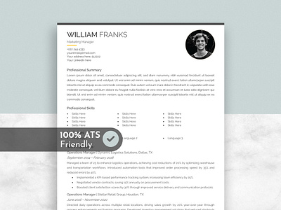 ATS Resume with Photo ats resume cover letter cv cv design professional resume resume resume design